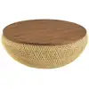 Image de Sixtine - table basse ronde diam 100 en rotin beige bois teck recyclé