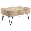 Image de MACABANE LALY - Table basse rectangulaire 2 tiroirs branches bois Teck naturel - pieds épingles scandi métal
