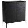 Image de MACABANE MAXENDRE - Buffet en bois noir 2 portes 3 étagères pieds métal noir