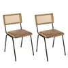 Image de Marcel - lot de 2 chaises assise cuir dossier bois de manguier rotin