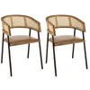 Image de MACABANE MARCEL - Lot de 2 fauteuils assise cuir dossier en manguier et rotin