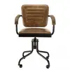 Image de Marcel - fauteuil roulettes assise matelassée cuir accoudoirs manguier
