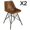Image de Marcel - lot de 2 chaises en cuir marron et pieds acier
