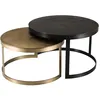 Image de MACABANE JONAS - Set de 2 tables gigognes ceinturées rondes aluminium noir doré - pieds métal demi-cercle