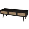 Image de Meuble TV bois noir 3 tiroirs cannage - MACABANE - EMILIO - Scandinave - Moderne