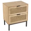 Image de MACABANE MARCEAU - Table de chevet en bois 2 tiroirs cannage pieds noir