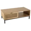 Image de MACABANE MARCEAU - Table basse bois 1 niche 2 tiroirs cannage pieds noir