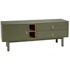 Image de MACABANE ETHAN - Meuble TV vert 1 porte 2 tiroirs et 2 niches en bois naturel ETHAN
