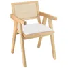 Image de MACABANE AGATHE - Fauteuil bois dHévéa dossier rotin naturel tissu blanc