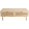 Image de Aline - table basse bois 2 tiroirs toile de jute pieds métal doré