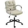 Image de MACABANE MINA - Chaise de bureau à roulettes cuir matelassé beige dossier carré MINA