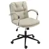 Image de Mina - chaise de bureau à roulettes cuir matelassé beige dossier carré