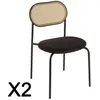Image de MACABANE LEA - Lot de 2 chaises assise tissu noir dossier effet cannage