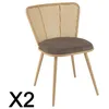 Image de MACABANE LEA - Lot de 2 chaises assise tissu taupe large dossier effet cannage