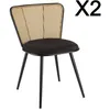 Image de MACABANE LEA - Lot de 2 chaises assise tissu noir large dossier effet cannage