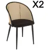 Image de MACABANE LEA - Lot de 2 fauteuils tissu noir dossier arrondi effet cannage