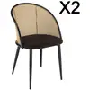 Image de Lea - lot de 2 fauteuils tissu noir dossier arrondi effet cannage