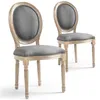 Image de MENZZO Lot de 2 chaises médaillon style Louis XVI Bois massif patiné et Tissu Gris - Chaises Salle À Manger