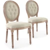 Image de Chaise Médaillon Bois Patiné Et Tissu Capitonné Beige Louis Xvi - Lot De 2