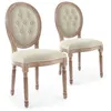 Image de Lot de 2 chaises de style médaillon Louis XVI Bois patiné & Tissu capitonné beige