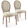 Image de Lot de 2 chaises médaillon louis xvi bois massif patiné et tissu capitonné beige Louis