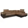 Image de Canapé d'angle convertible antoni avec têtières relevables angle à droite simili marron et tissu marron Antoni