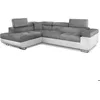 Image de Canapé dangle convertible Antoni avec têtières relevables angle gauche simili Blanc et tissus Gris clair