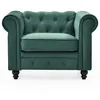 Image de Fauteuil Chesterfield Velours Vert - MENZZO - 1 place - Avec accoudoirs - Style Classique - Intemporel