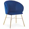 Image de Chaise Avec Accoudoirs Velours Bleu Et Pieds Métal Doré Drag
