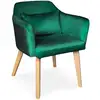 Image de Chaise avec accoudoirs velours vert et pieds bois clair biggie