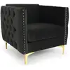 Image de Fauteuil Velours Noir Et Pieds Métal Doré Josua
