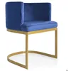 Image de MENZZO Chaise / Fauteuil Noellie Velours Bleu pieds Or - Chaises Salle À Manger