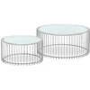 Image de Set De 2 Tables Basses Verre Blanc Et Pieds Métal Gris Vret D 85-d 60cm