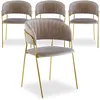 Image de Chaise Velours Taupe Et Pieds Métal Doré Aba - Lot De 4