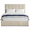 Image de MENZZO Lit double Luftani avec sommier relevable 140x190cm Velours Beige - Velours L148 x P207 x H103 cm Hauteur pied de lit : H30