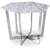 Image de MENZZO Table hexagonale 120cm Zadig Verre Effet marbre blanc et pied Métal Argent - table à manger