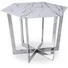 Image de Table hexagonale 120cm zadig verre effet marbre blanc et pied métal argent Zadig