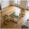Image de Ensemble de 3 tables d'appoint zendaya en verre fumé et métal or Ensemble