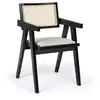Image de Chaise design avec accoudoirs et cannage rotin hiro bois foncé et tissu beige Hiro