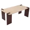 Image de Table basse au design art déco cezanne 60x120cm effet travertin beige et bois foncé Art