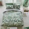 Image de Housse De Couette Imprimée En Satin De Coton, Fleur Orientale - 200 X 200 Cm - Vert Céladon