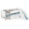 Image de DEMEYERE Lit toboggan - 90 x 200 cm - Sommier à lattes - 2 Tirroirs - Décor blanc et bleu orage