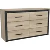 Image de Commode COLORADO 6 Tiroirs - Décor Chêne et noir - L 1291 x P 418 x H 771cm - DEMEYERE