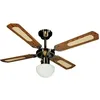 Image de FARELEK - BALI Ø 107 cm - Ventilateur de plafond réversible Laiton Antique 4 pales noyées / cannées noyer + éclairage