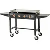 Image de Plancha au gaz BRASERO Carmen sur chariot - 4 brûleurs - Plaque inox - 90 x 455 cm - chariot pliable tablettes rabattables Noir