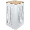 Image de Panier À Linge En Métal Blanc Avec Couvercle Bois