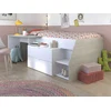 Image de Lit avec bureau et rangements - 90 x 190/200 cm - Blanc et naturel - GISELE