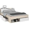 Image de Lit adulte COMBO 140x190/200 cm -Acacia et blanc - 3 Tiroirs - PARISOT
