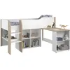 Image de Lit combiné enfant avec bureau rétractable - PARISOT - LIAM - Blanc et chêne - Sommier inclus - 90x200 cm
