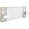 Image de Tete De Lit Avec Étageres + Chevets Intégrés - Décor Blanc Et Chene - L 255 X P 36 X H 103 Cm - White